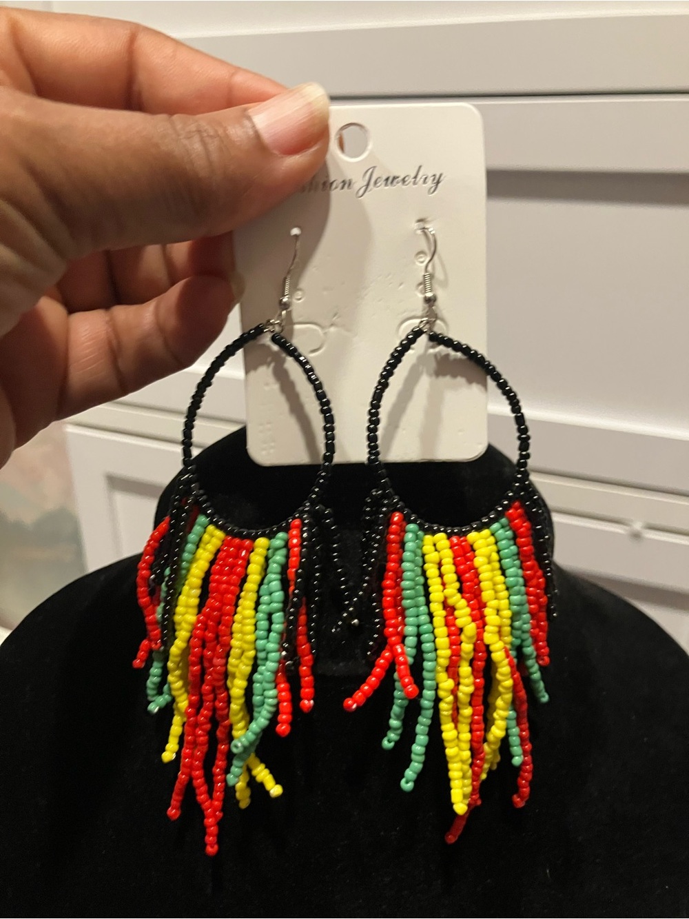 Beaded Fringe Hoop Earrings - Multicolor